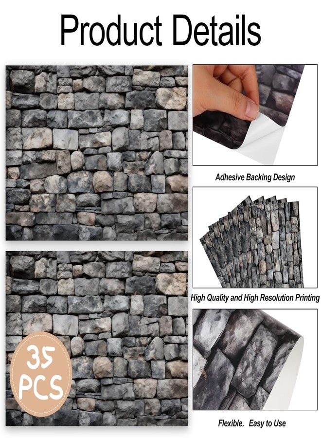 Furbeko 35 Pcs Miniature Dollhouse Wallpaper Self-Adhesive Mini DIY Floorboards Wall Paper Real Life DIY Decoration for Dollhouse (Brick Gray) - Image 3